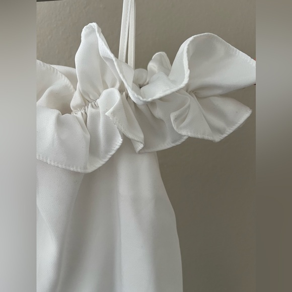 White Ruffle Drop-Shoulder Top - Picture 2 of 3